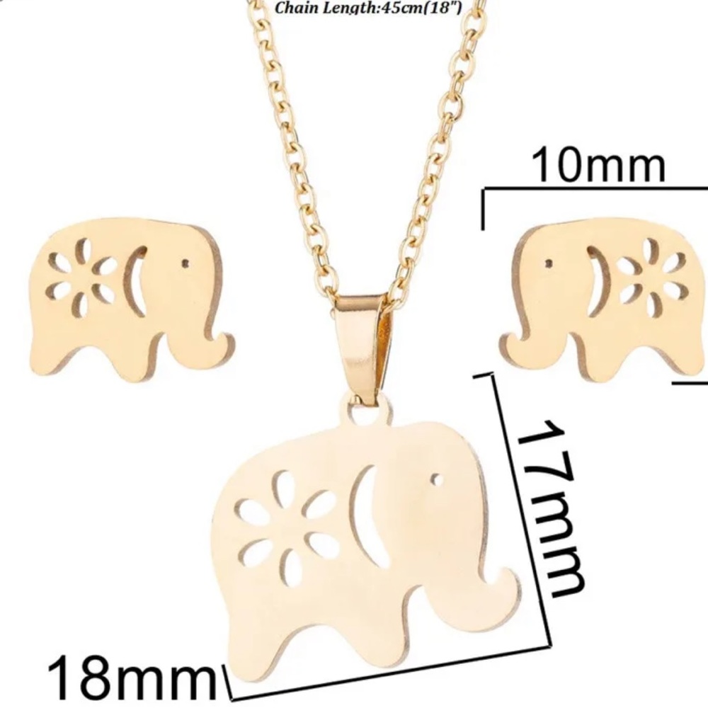 Elephant Necklace and Earrings Set STAINLESS STEEL Non Tarnish with Gift Box - Picture 5 of 6